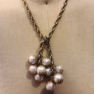 Antiqued Gold and Faux Pearl Necklace